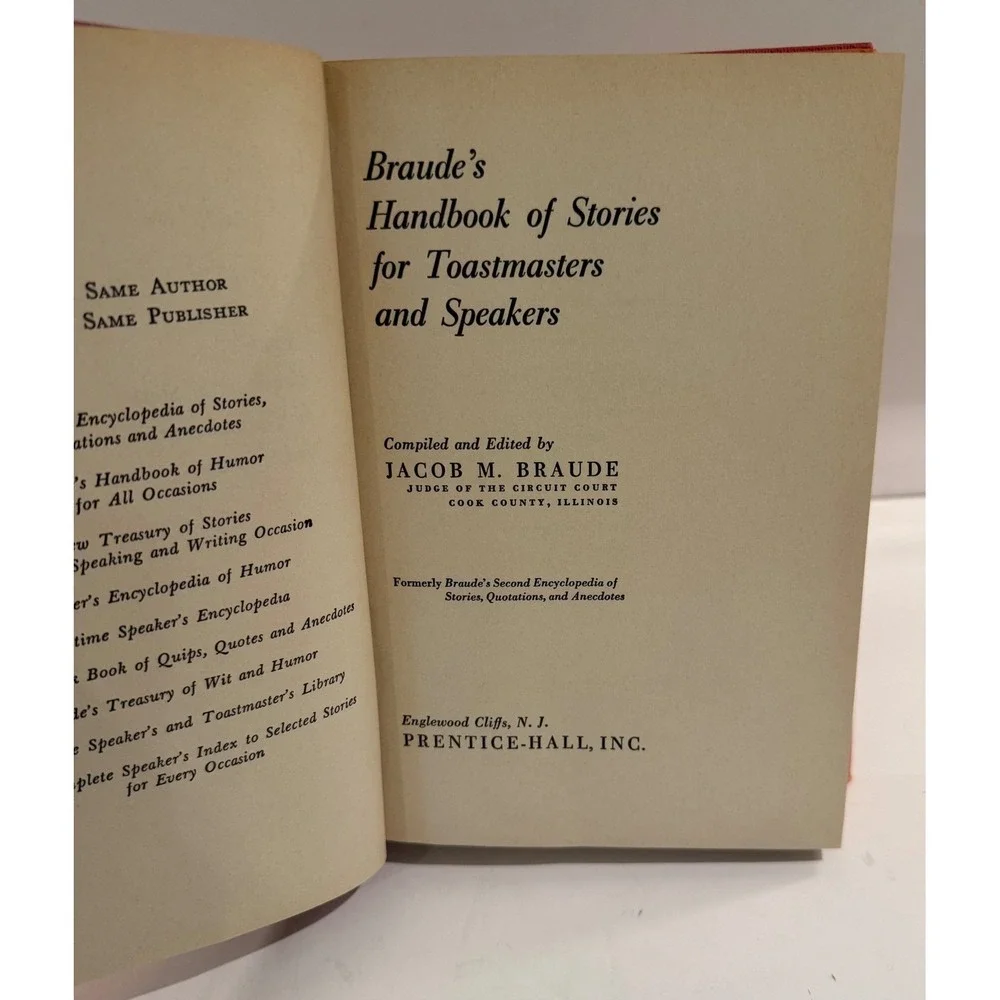 Vtg Braude's Handbook‎ of Stories for Toastmasters & Speakers Hardback 12th